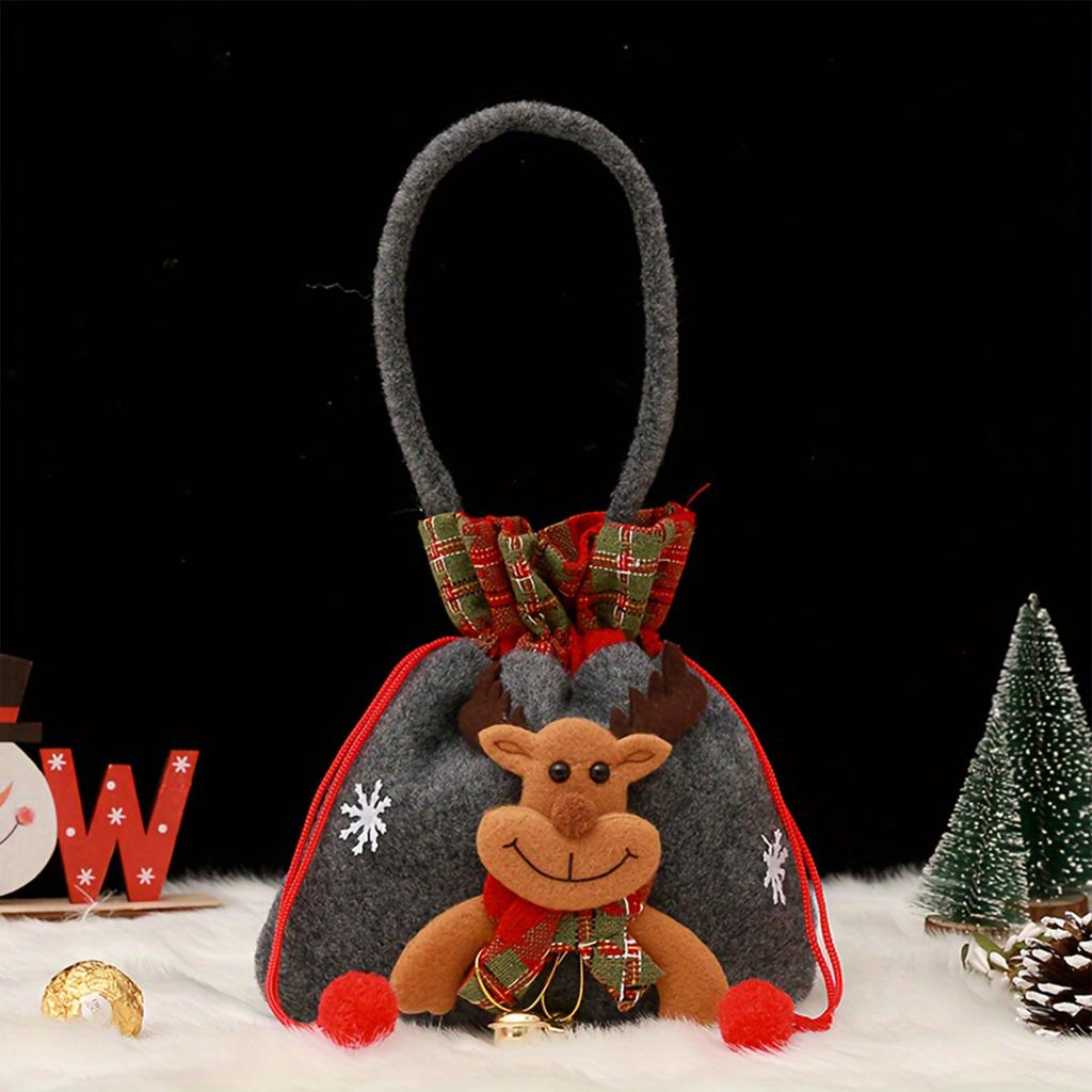 Christmas Eve Candy Bag with Cute Elk Doll Design Festival Gift Bag Suitable for Mantel Shelf Table