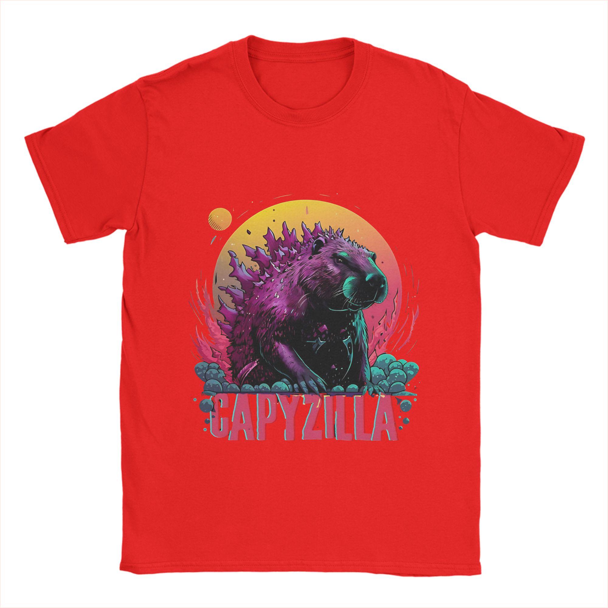 

Capyzilla Capybara Pure Cotton TShirt For Men Summer Y2K Basic T Shirts Crew Neck Trendy Cool Tee Shirt Big Size Loose Clothes S