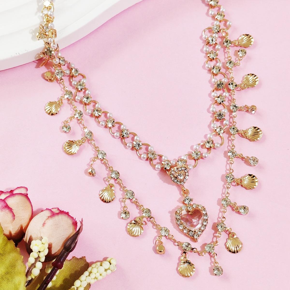 

BLINGBAY Женское ожерелье с подвеской Blue Love Shell Оригинальный дизайн Двухслойное стекирование Девушка Принцесса Золотое очаровательное ожерелье для девочки Подарок на день рождения