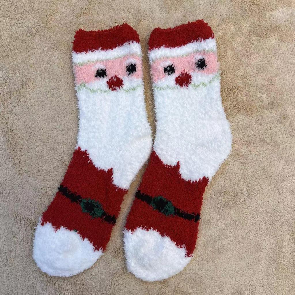 Cozy Coral Fleece Christmas Socks: Velvet Santa Half-Sided, Warm Floor Stockings for Autumn & Winter