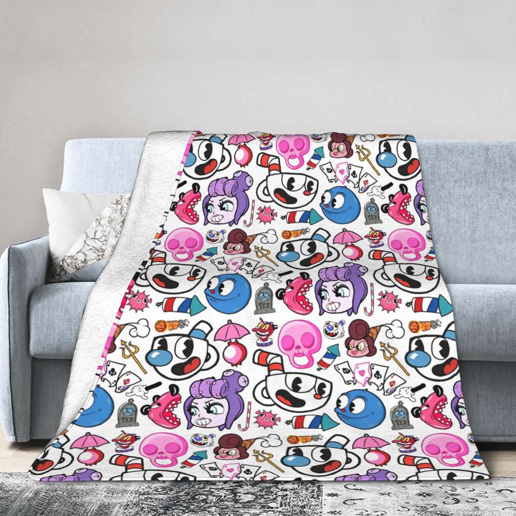 Cartoon Cuphead and Mugman Game Blankets Fleece Spring Autumn Breathable Soft Throw Blankets for Bedding Couch Plush Thin Quilt