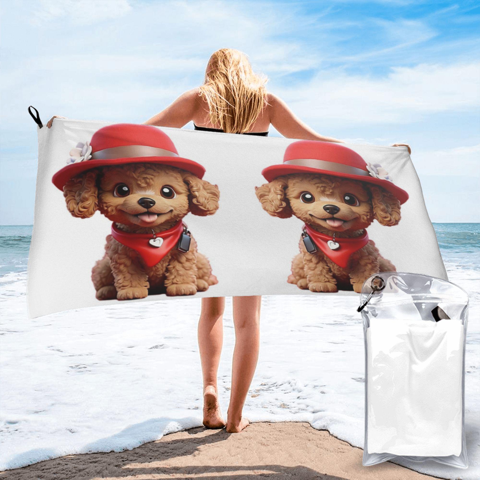 

Cute smiling cartoon Toy Poodle dog v2 Beach Towel Soft Microfiber Quick Dry Absorbent Quick Towels For Bath W30*H60(CM)