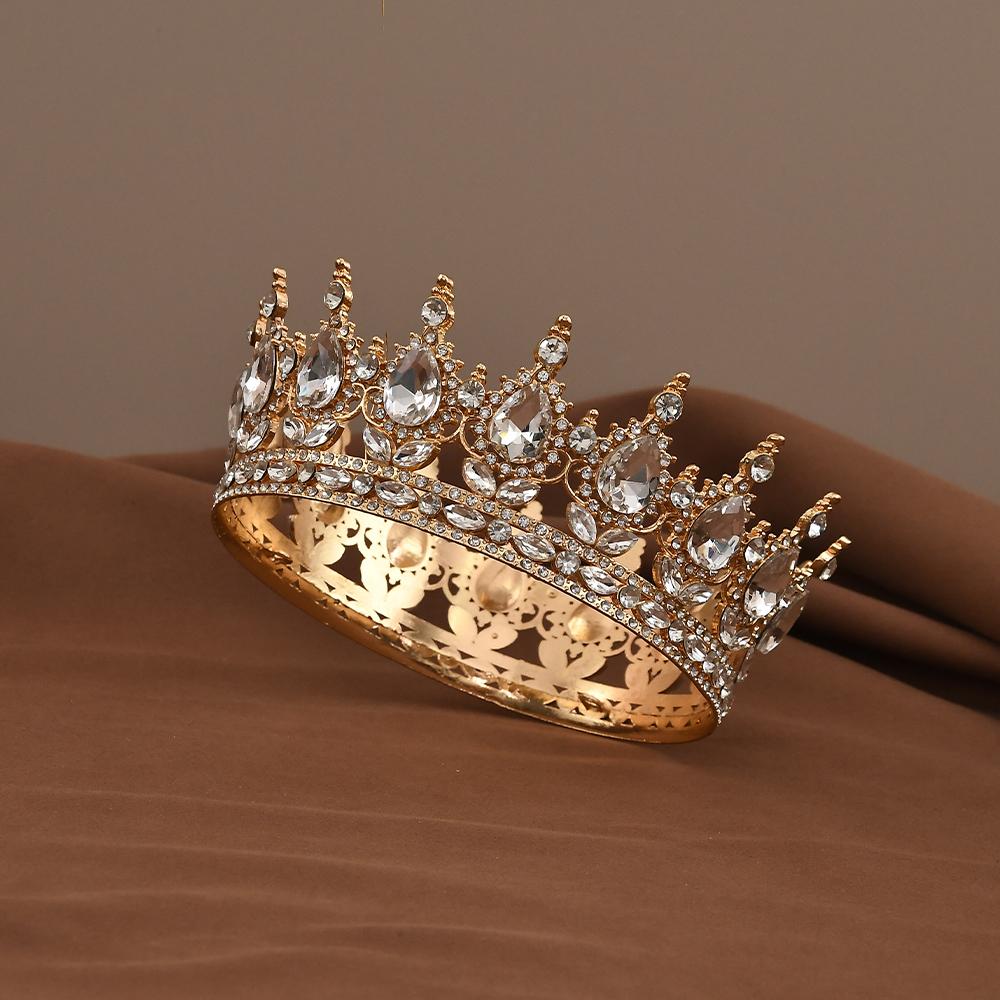 European Princess Queen Tiara Round Baroque Pageant Crowns Crystal Full Crown King Tiaras Bridal Wedding Hair Accessories