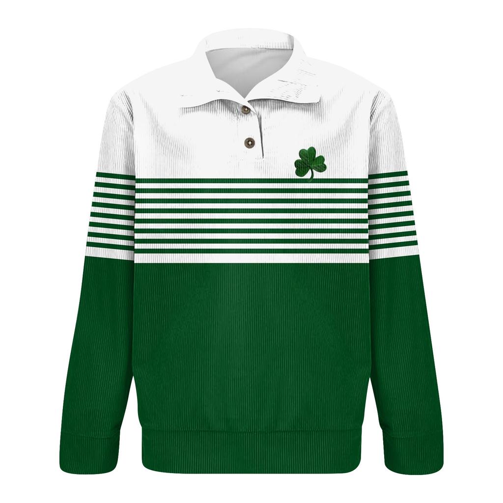 Svatý. Patrick Pánský bavlněný svetr s dlouhým rukávem Venkovní košile Vintage manšestrová košile na knoflíky se stojáčkem Ležérní mikina s potiskem