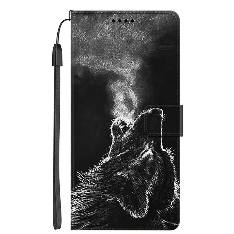 Leather Phone Case for Honor X5C Plus Case Flower Wallet Flip for Honor X5C Wolf Cute Dog PU Coque Bag for Honor Magic8 Pro 5G