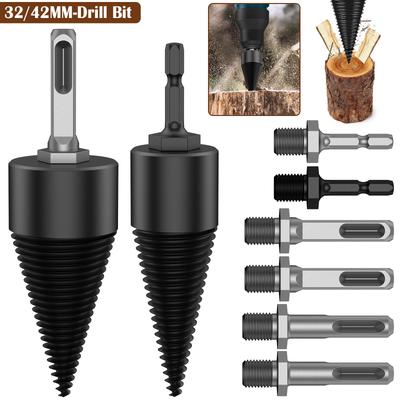 1/2PCS Wood Drill Bit 32/42mm Wood Splitter Screw Cones Bit Round/Hex/Square Shank Firewood Split Drilling Tool For Hammer Drill