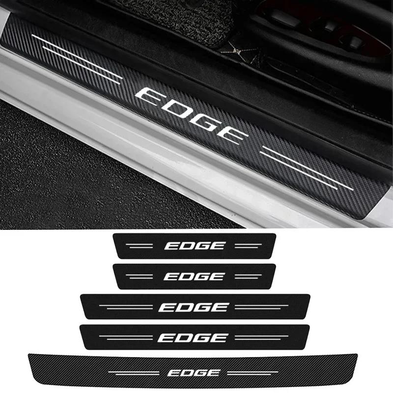 KLYE5 New Carbon Fiber Car Door Sill Sticker Threshold Side Anti Scratch Sticker For Ford EDGE Logo Waterproof Decal Car Accessories