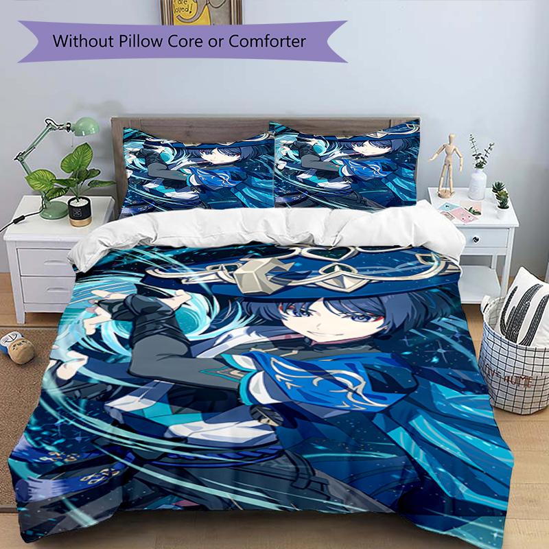 3pcs Genshin Impact Wanderer1 Design Cover Set - HD Printed Bedding with 1 Cover and 2 Pillowcases - Perfect for Home and Dorm Decor