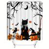 4-teiliges Duschvorhang-Set mit Halloween-Kürbis und schwarzer Katze, wasserdicht für Badezimmer, rutschfeste Badezimmerteppiche, Deckel, Toilettendeckel, Badematte