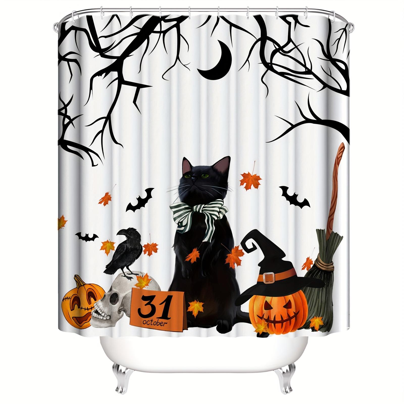 Preboun Halloween Duschvorhang-Set – Mit Geister-Kürbis-Motiv, Inkl. Matte, WC-Sitzbezug & Haken