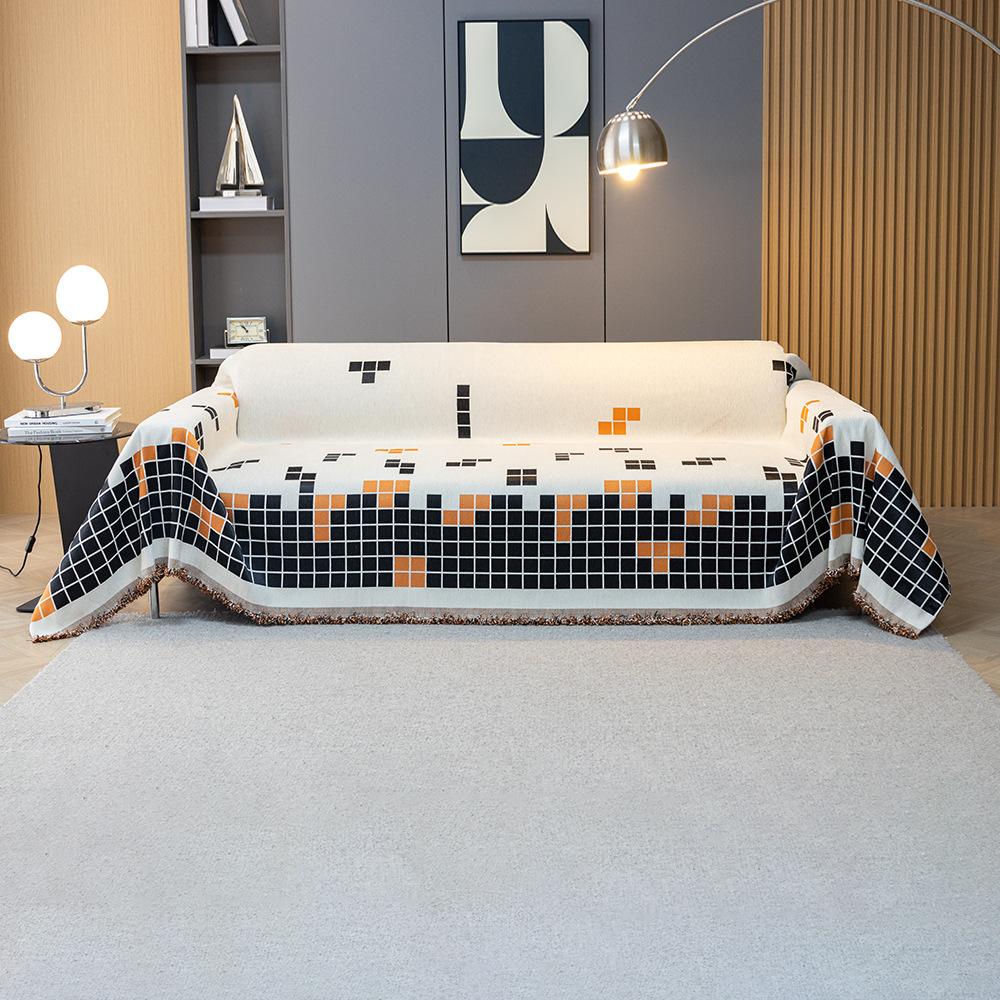Современный простой стиль двухсторонний шенилловый тетрис диван полотенце тканевый чехол — фото 4