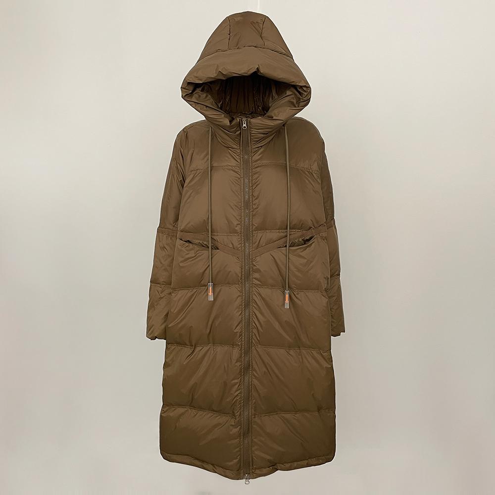 

OFTBUY 2024, зимнее пальто на белом утином пуху, классическая толстая длинная теплая куртка, элегантное большое свободное пуховое пальто с капюшоном One Size кофейный