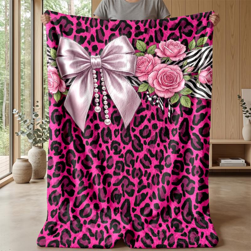 Pink Leopard Fashion 1 Theme Blanket Lightweight Warm Flannel Blanket Decorative Throw Blanket for Home Decoration