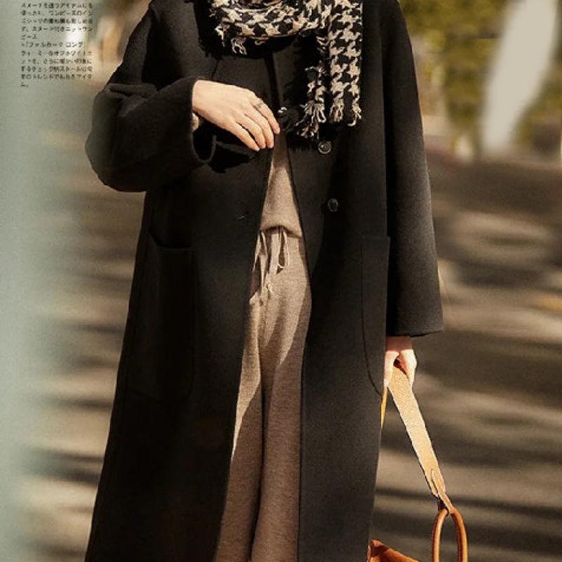 Lightweight Double-Faced Wool Coat for Women Autumn Winter Versatile Waist-Slimming Slim-Fit Single-Breasted Woolen Warm Outer Wear