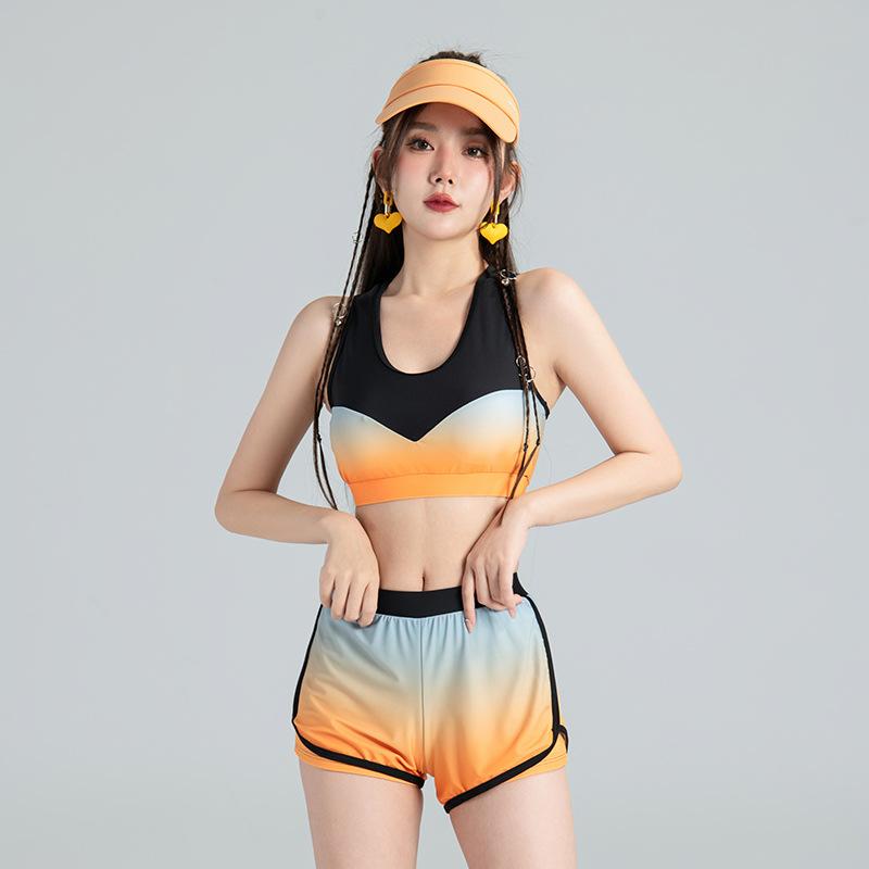 Swimsuit Conservative boxers Sports and Casual Three-piece Set Long Sleeve Sunscreen Swimsuit Rainbow Swimsuit