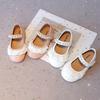 Little Girls Flats with Lace Beading 2025 Spring Autumn Brand New Soft Sweet Princess Kids Leather Shoes for Wedding Party Cute