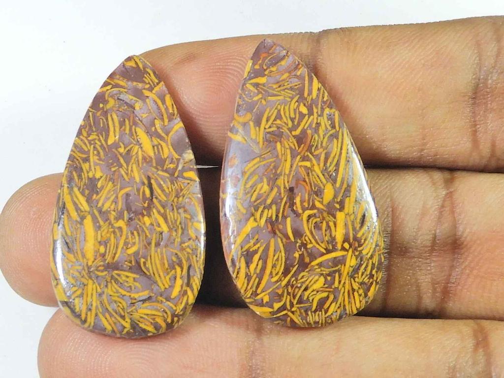18X35X05 MM Natural Mariam Jasper Matched Pair Pear Cabochon Gemstone 64Cts SK-3413