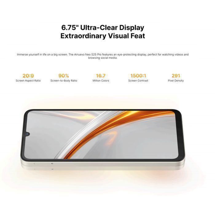 Smartphone 5G Ainuevo Neo S25 Pro 32+256GB 6.75" 5280mAh Günstiges Smartphone Android 15 64MP Handy Dural SIM/NFC Schwarz