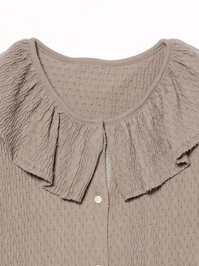 Beams Boy Tee Jacquard Ruffle Gathered Short Sleeve FREE S/S Women's LT.GREY