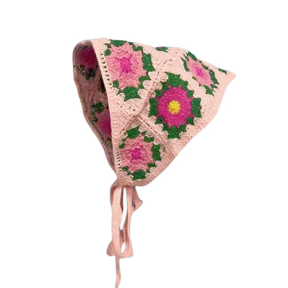 Ręcznie robiona szydełkowa trójkątna chusta na głowę: Francuski Retro, Wszechstronny, Styl Pastoralny