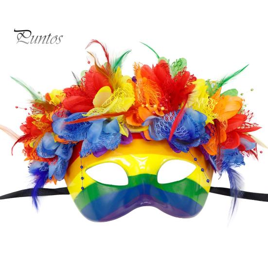 Durable Hard Plastic Masque Mardi Gras for Men Women, Colorful Rainbow Masquerade Feathered Carnival Venetian Prom Party, Carnival, Halloween Cosplay
