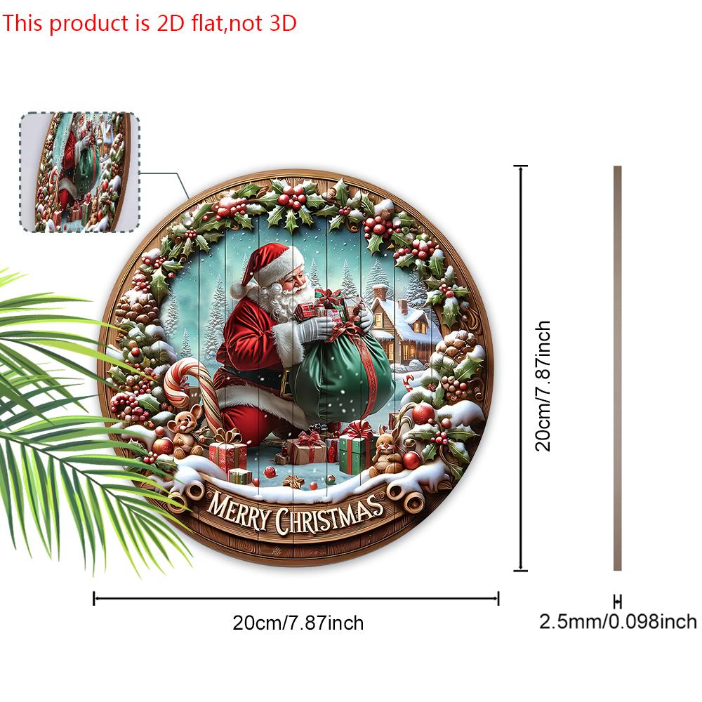 Rustic Christmas Wooden Sign with Santa Claus Pattern - Merry Christmas Round Sign for Front Door, Wall Hanging Decor - Ideal Christmas Decoration