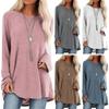 Loose Fit Long Sleeve Round Neck Tunic Top for Women Casual Solid Color Shirt with Hip Coverage Length