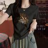 Women's Crew Neck Short Sleeve Slim Fit T-Shirt Cropped Top Solid Color Summer Casual Plus Size Tee