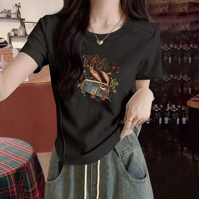Women's Crew Neck Short Sleeve Slim Fit T-Shirt Cropped Top Solid Color Summer Casual Plus Size Tee