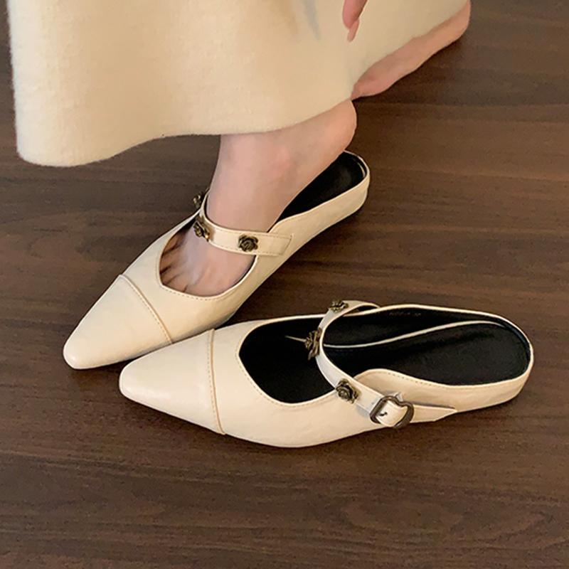 Fashion Flats Pointed Toe Women Slippers Designer Mules Shoes Slingback Summer Woman Sandals 2025 Fashion Cozy New Zapatillas De Mujer