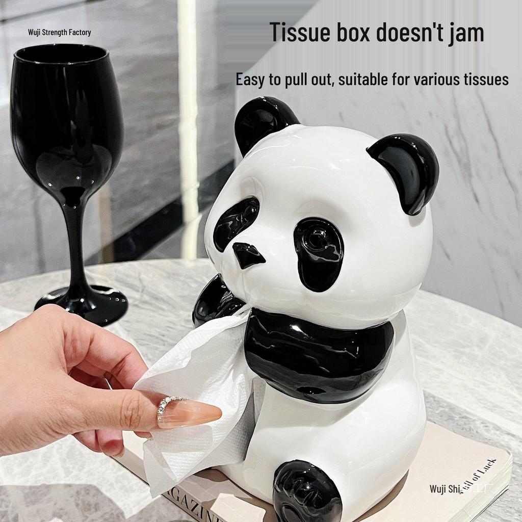 Panda Ceramic Tissue Box Holder - Creative Cartoon Napkin Dispenser for Living Room Decor