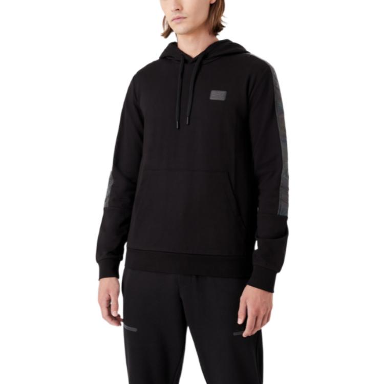 Emporio Armani FW22 Letter Casual Micro Logo Print Loose Hoodie Men Hoodies Black 6LPM44-PJ05Z-1200