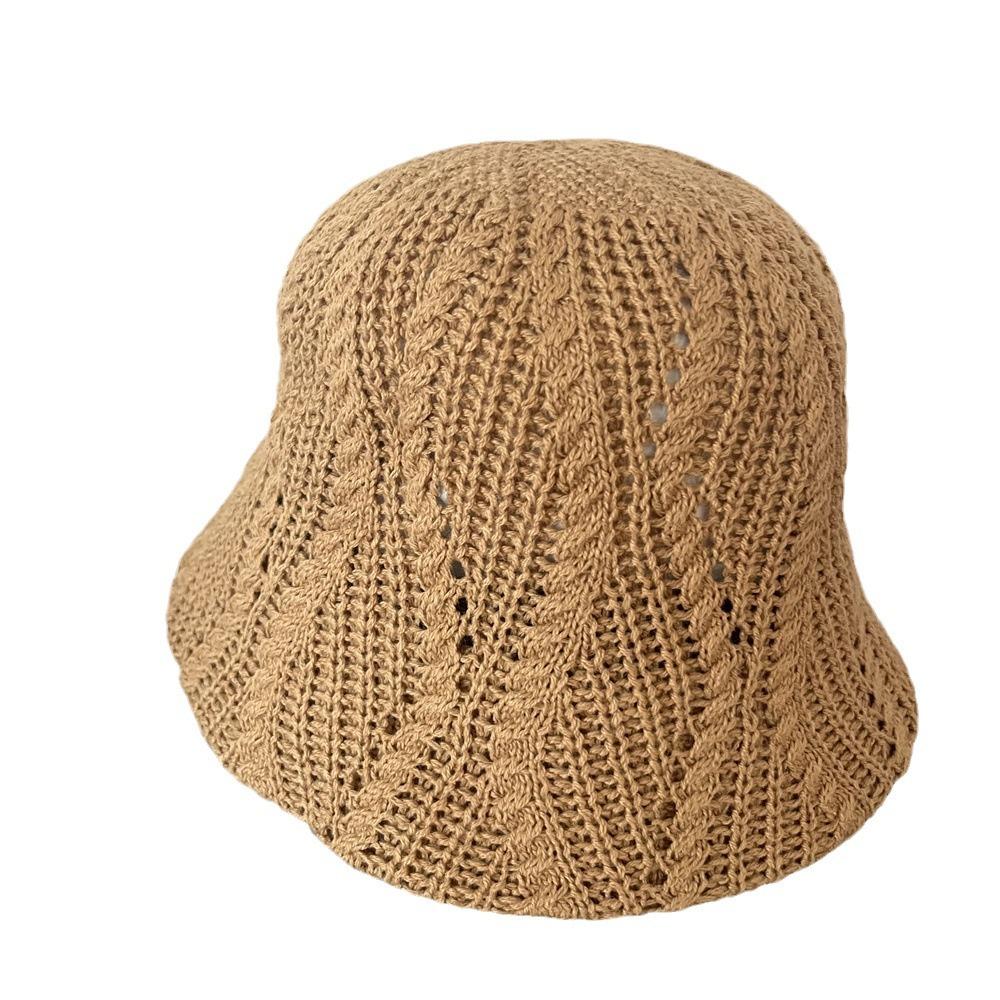 Spring and Autumn Knitted Solid Color Fisherman Hat Children's Fashion Versatile Hollow Plaid Bucket Hat Show Washbasin Hat Trend