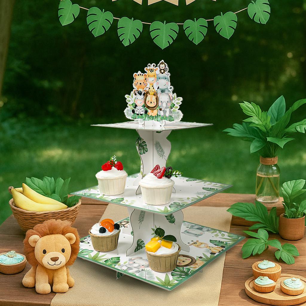 Jungle Animal Square Cake Stand Wild One Birthday Party Decor Kids Favors Gift Dessert Holder Jungle Safari Baby Shower Supplies