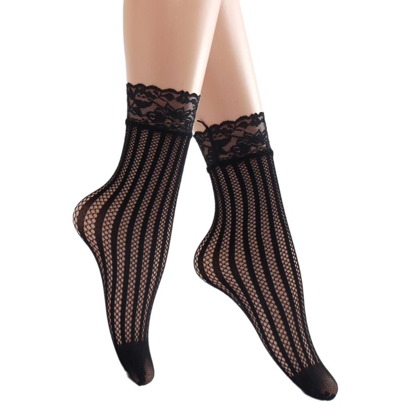 Breathable Fishnet Patterned Ankle Socks for Women Fashionable Hollowout Design with Lace Trim Short Crew Socks Hosiery