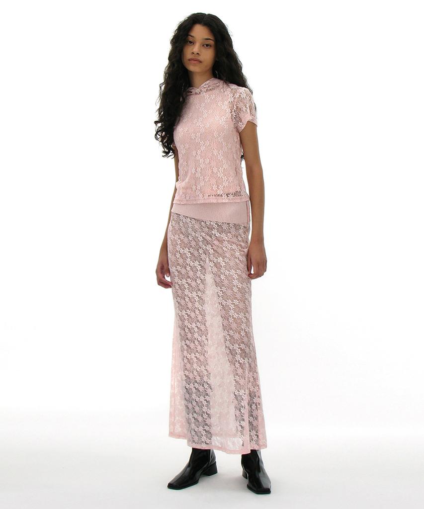 Partimento Woman Lace Flare Maxi Skirt_Pink