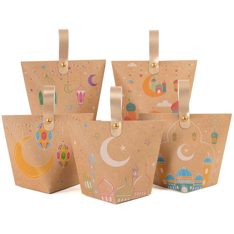 6/12Pcs Muslim Ramadan Gift Box Eid Mubarak Candy Cookie Packaging Box Bags 2025 Islamic Festival Party Supplies Home Decoration
