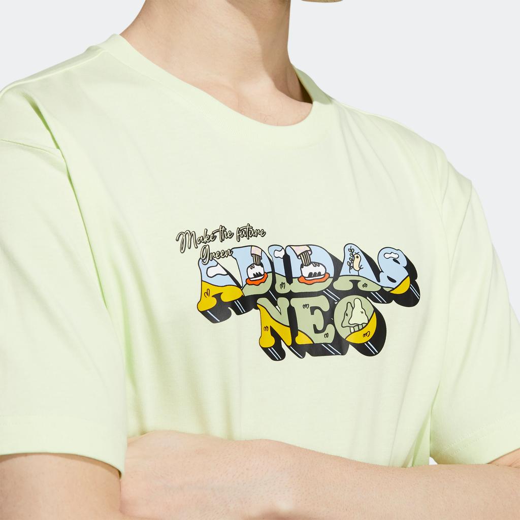 Adidas Neo Cartoon Logo Print Sports Loose Short Sleeve T-Shirt Men Tops Acid-Green HC9662