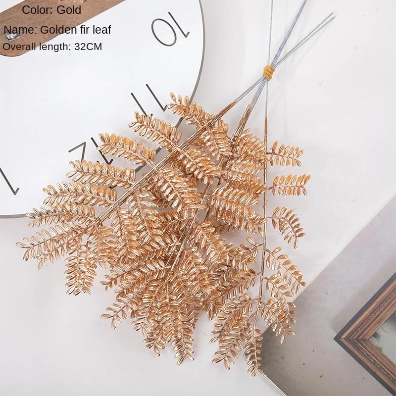6pcs/set Artificial Flower Gold Christmas Flower New Year Flower Spray Gold Accessories Home Decoration Christmas Fake Flowers
