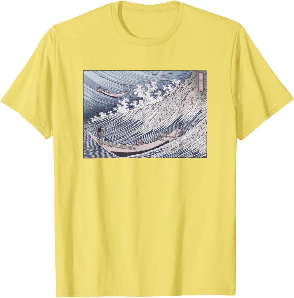 Hokusai A Thousand Views of the Sea Japanese Art Print Cotton Graphic Tee Casual Loose TShirt for Men