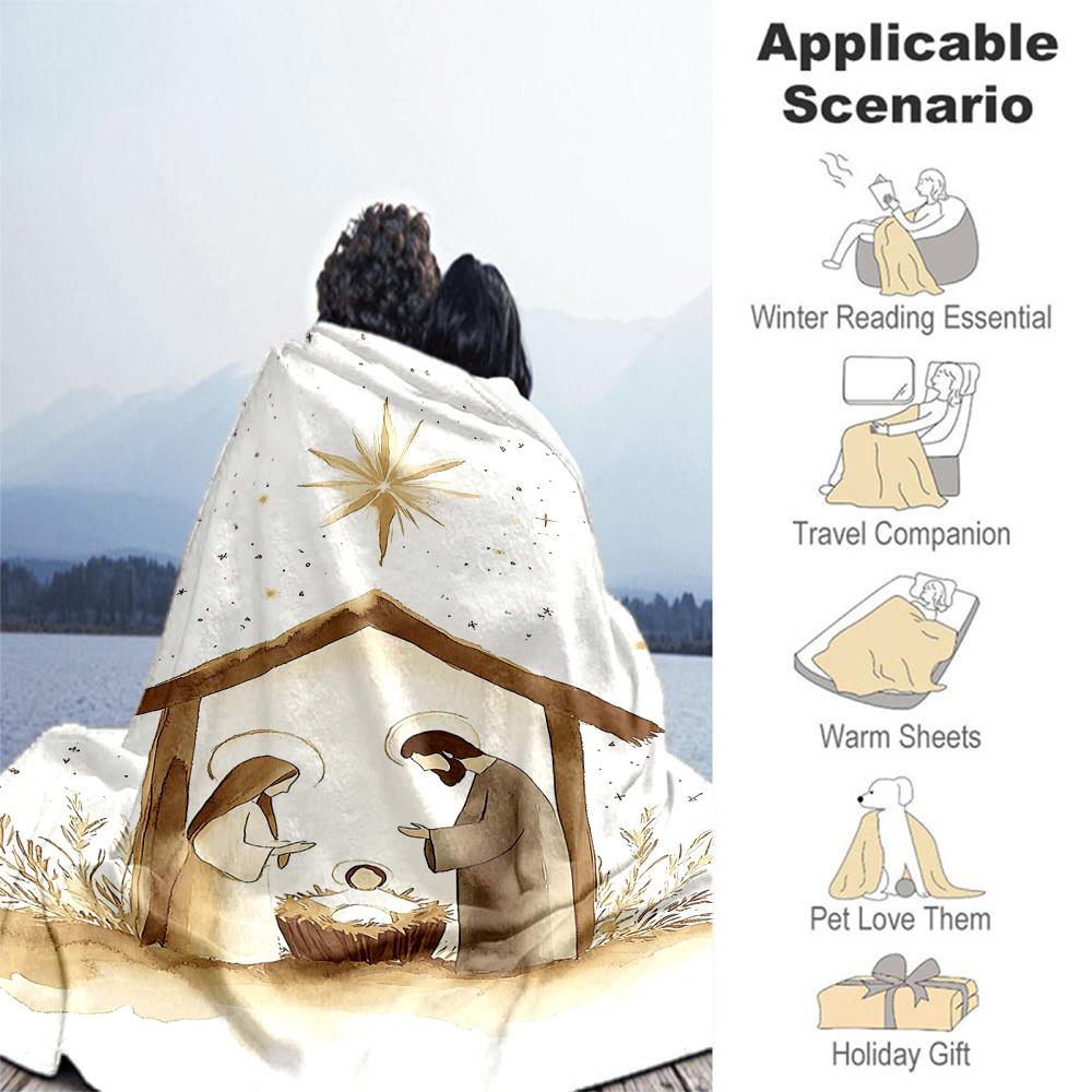 1pc Christmas Nativity Outdoor Flannel Blanket Soft Warm All-Season Throw for Sofa Bed Car Camping Office, Cozy Gift Idea1306S