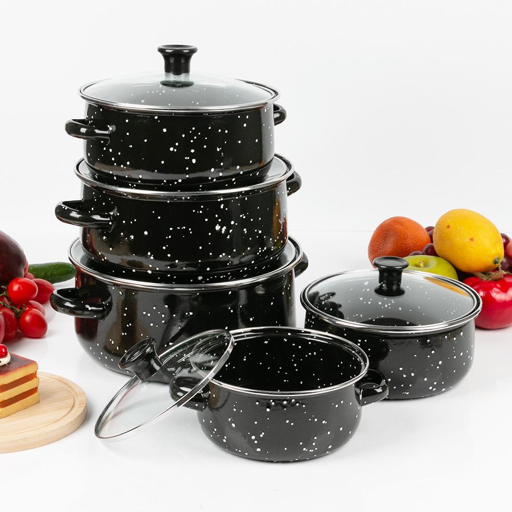 5Pcs/set Single Saucepan Stockpot Enamel Cooking Stock Pot with Lid Kitchen Cooking Cookware Saucepan with Handle Kitchen Stockpot