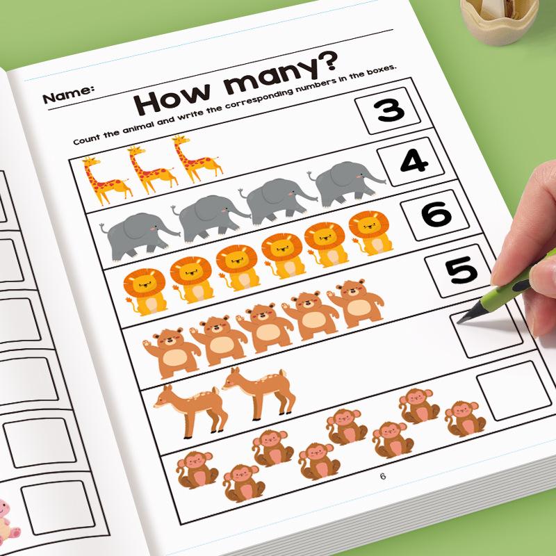 Kids Math Workbook Fun Cartoon Early Learning Activity Book Counting Tracing Simple Math Writing Practice Preschool Education