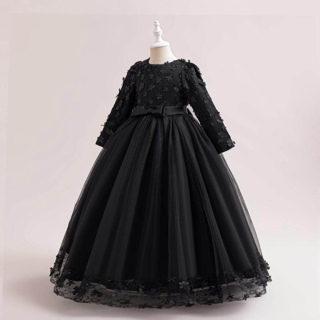 Flower Girl Princess Dress For Weddings Summer Kid Formal Bow Long Gown For School Evening Party Children New Year Cloth DZ752