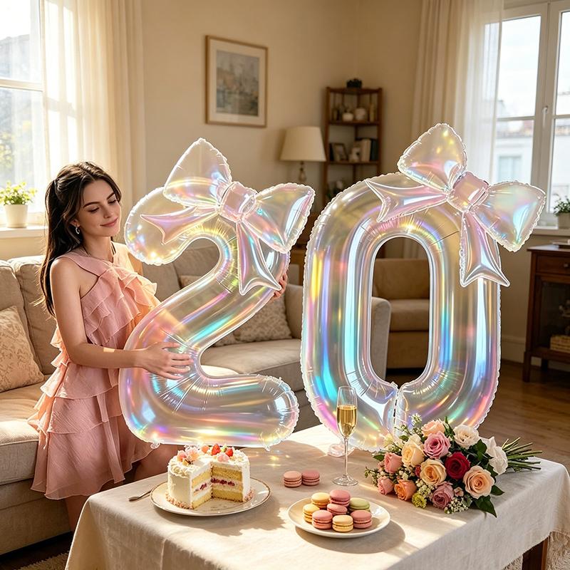 40 inch Colorful Number Aluminum Foil Balloon Laser Bow Set Birthday Decoration Balloon Princess Birthday Party Balloon Gifts