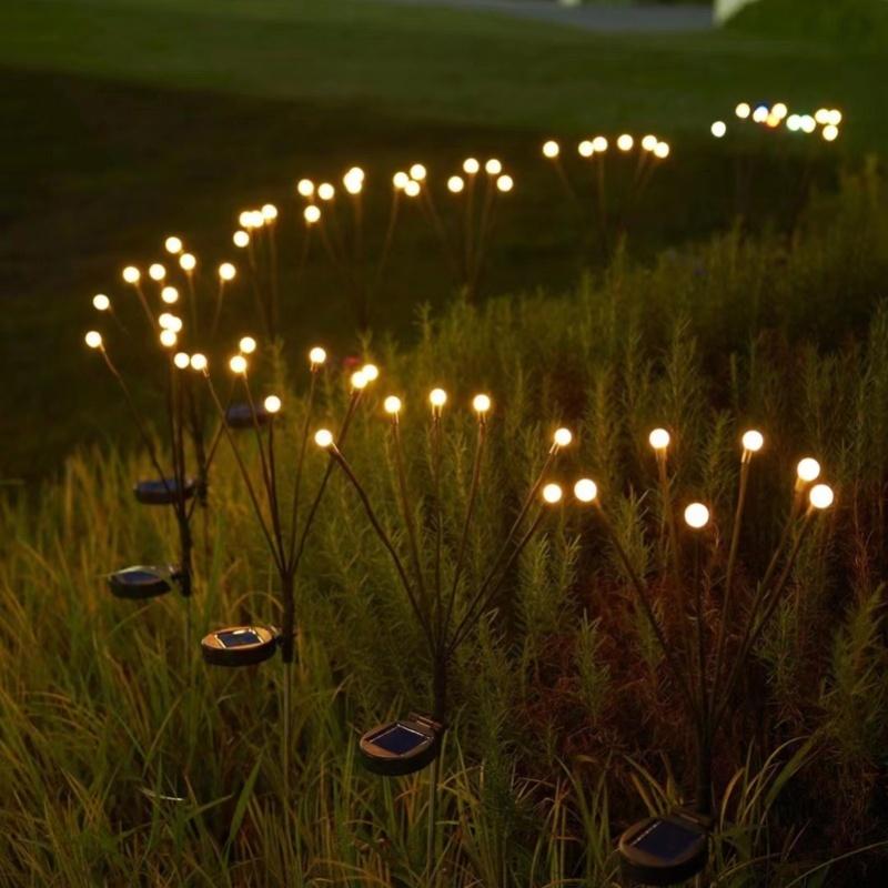2 Packs 6-Head Solar Swaying Firefly Lamps Intelligent Light Control Outdoor Waterproof Ground Plug Garden Atmosphere Decoration