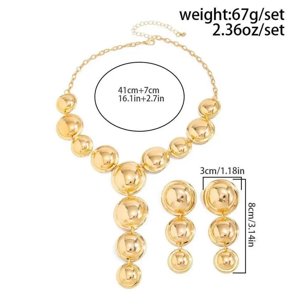 KunJoe Luxury Glossy Round Pendant Necklace Drop Earrings Jewelry Set for Women Elegant Sexy Y-Shaped Long Chain Necklace Gifts