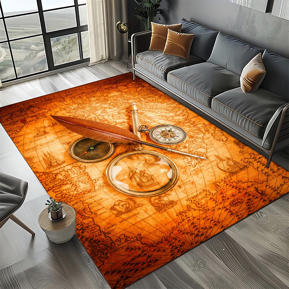 27 Style Retro Marine Nautical Chart Compass Map Carpet Rug for Home Living Room Bedroom Sofa Doormat Decor,Non-slip Floor Mat