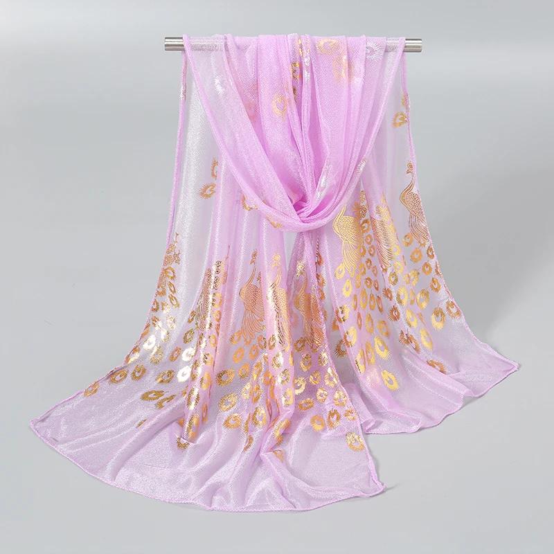 Glitzer Schimmer Gold Chiffon Schal Schals Muslimischer Hijab Kopftuch Damen Lange Kopftücher für Sommer Strand Schals Damen 170*60cm