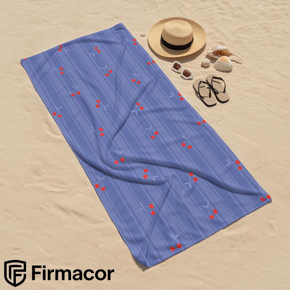 Blue Stripe Cherry Soft Portable Travel Towel Unisex Ultra Lightweight Microfiber Oversized Sand Free Quick Dry Beach Towel